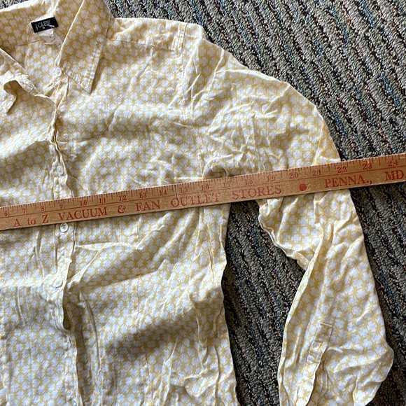 J. Crew Yellow White Long Sleeves Button Down Up Fitted Blouse S Small Circles - Picture 12 of 15